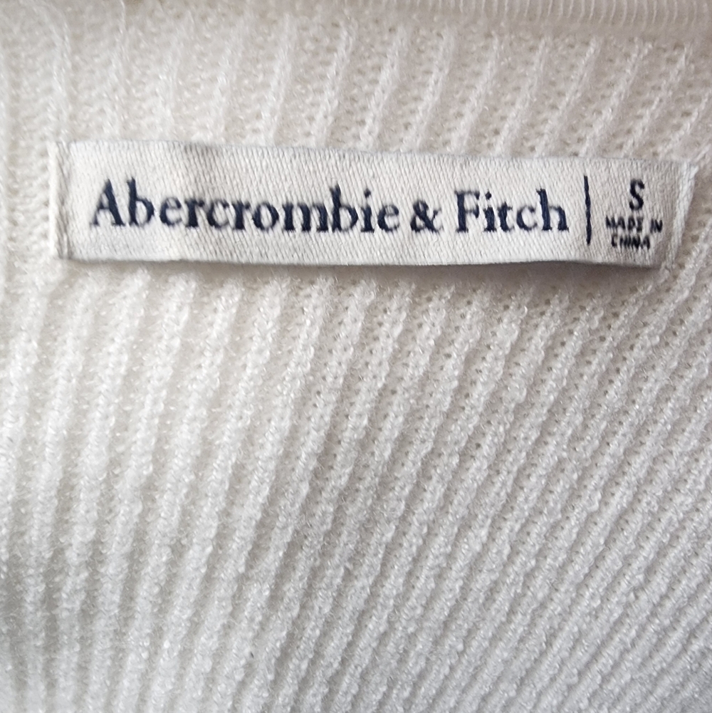Abercrombie & Fitch Ribbed V-Neck Sweater Balloon Sleeve Bodysuit Small White - Picture 9 of 12